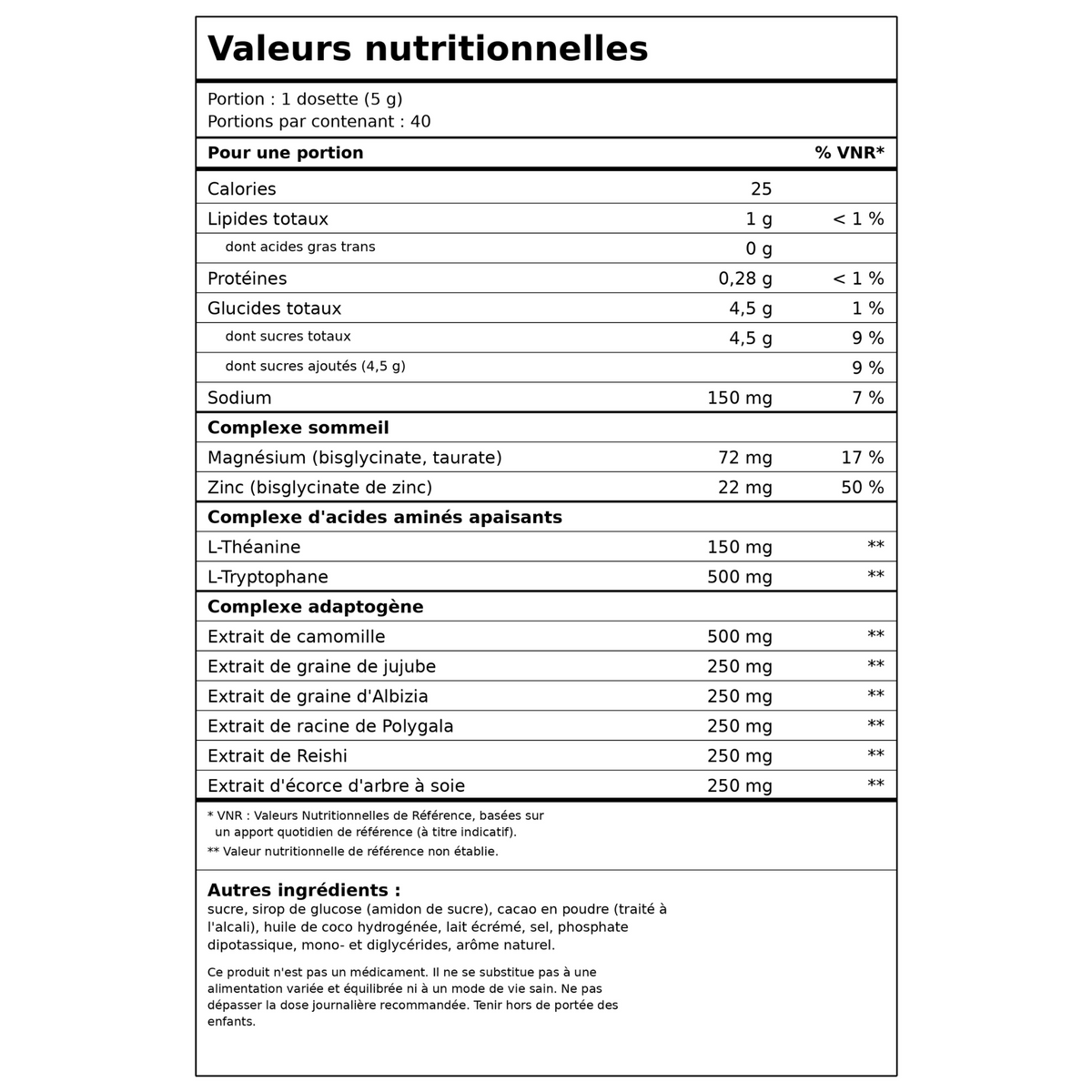 Ingrédients et valeurs nutritionnelles